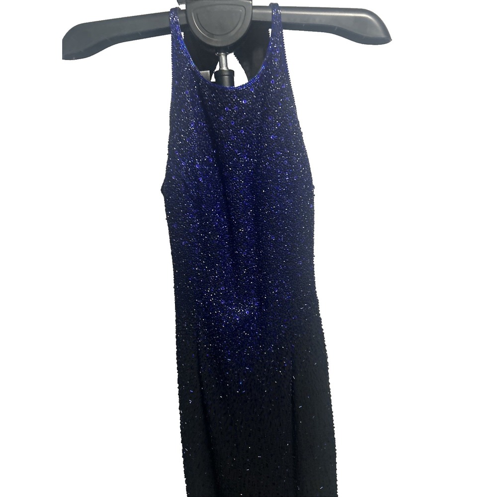 Sean Collection Vintage Y2K Beaded Silk Ombre Formal Evening Gown Blue Black M